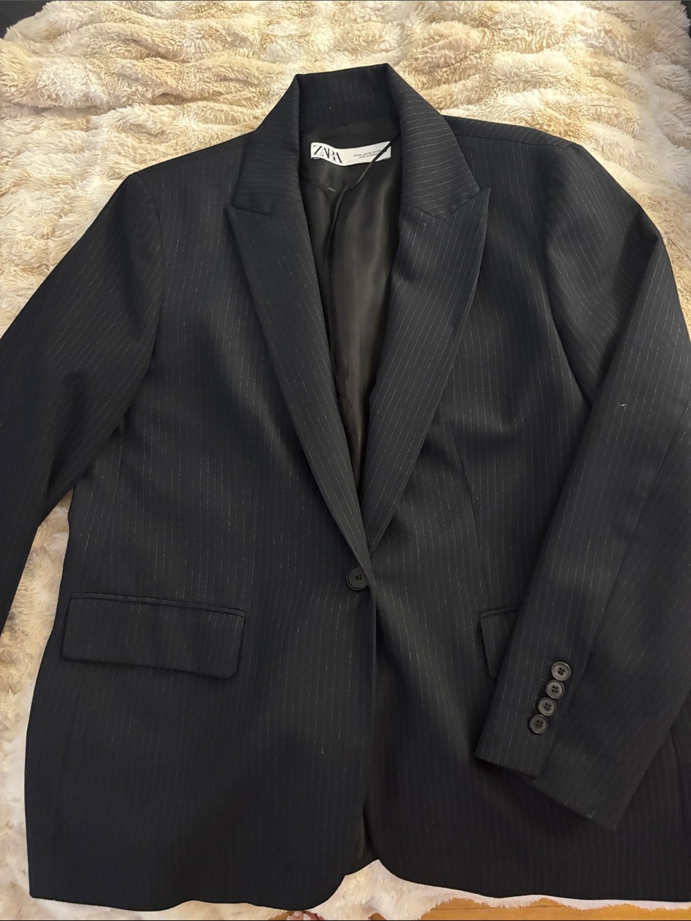 Zara Black Pinstripe Single-Button Blazer